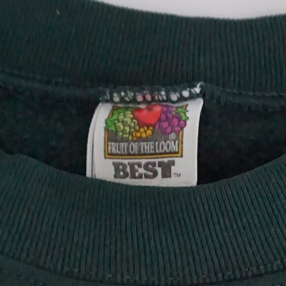 90s Fruit Of The Loom Green Happy Time Preschool Puff Print Crewneck Sweater 2XL - Picture 4 of 9